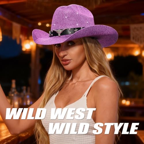 Image of Sequin Cowboy Hat for Men & Women - Sparkly Cowgirl Hat with Thread Detail, Stylish Cowboy Hat for Parties
