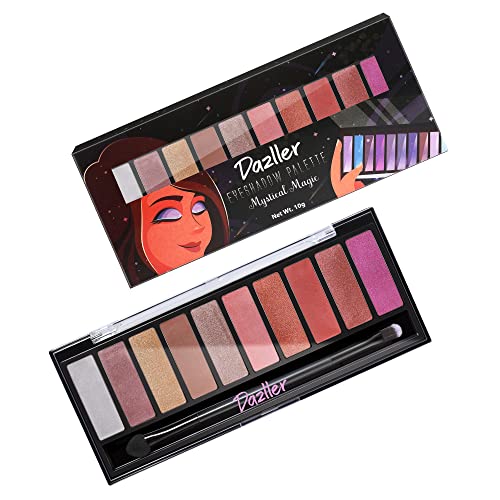 Dazller Eyeshadow 10-in-1 Palette,10g, DES2, Velvety Texture, No Patchiness, Easy blending, with Sponge-Brush Applicator (Multicolor)