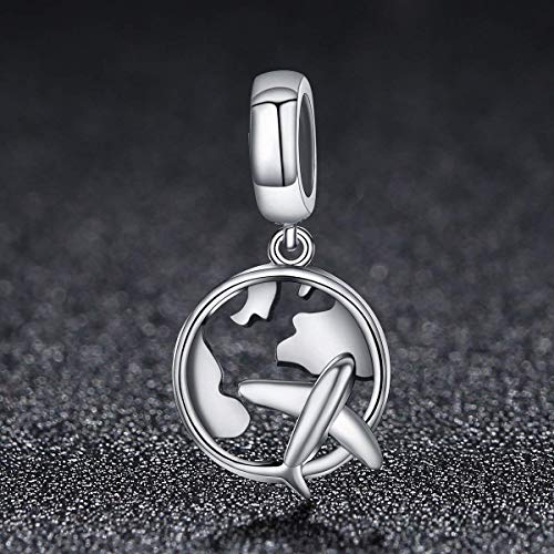 Airplane Dangle Charm 925 Sterling Silver Travel Beads Plane Charm fit Women Bracelets （Threaded hole）4