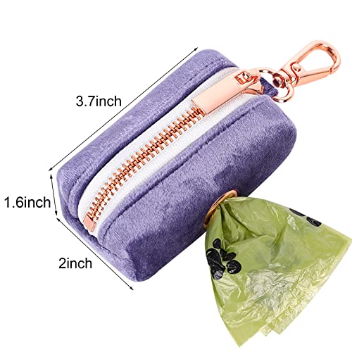 Image of ARING PET Dog Waste Bag Dispenser, Velvet Doggy Poop Bags Holders Attach to Any Leashes, Purple Portable Washable Pet Waste Pouch Dispenser with Metal Zipper