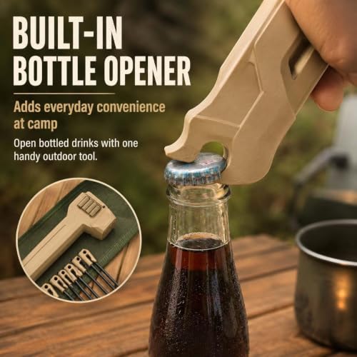 Image of Camping Hammer with 8 Pegs, Heavy-Duty Camping Mallet for Tent Stakes with Peg Puller, Bottle Opener, Storage Handle & Textured Striking Head for Hiking Backpacking (Khaki+Purple)