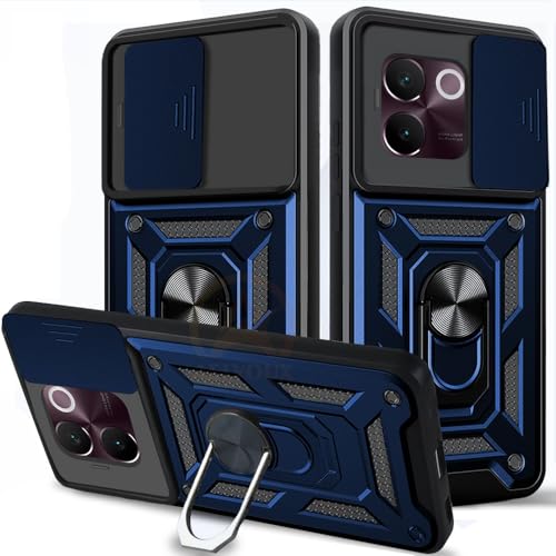 Image of Armor Bumper Back Cover Case for Vivo V30E 5G | Rotating Camera Cover, Ring Holder & Kickstand | Heavy Duty & 360 Degree Protection Vivo V30E 5G Back Cover (Blue)