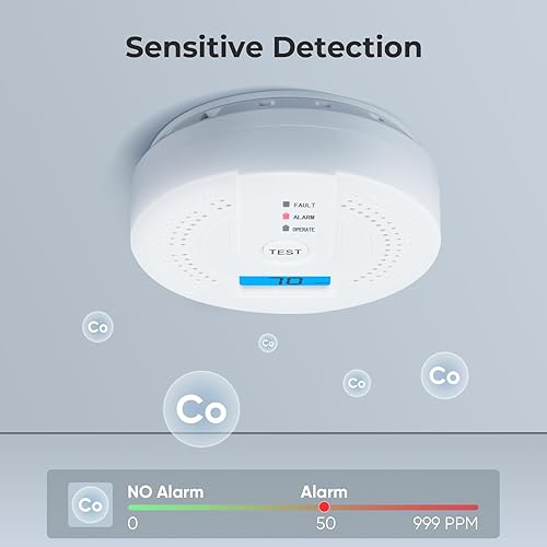 Miniatura 2 de Detectores de monóxido de carbono, detector de CO operado con batería con sensor sensible, pantalla digital y advertencia de sonido, detector de