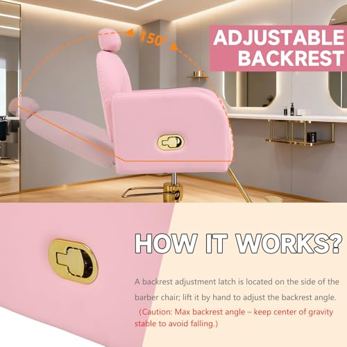 Image of Vintage Barber Chair,360 Swivel Salon Chair with Reclining,Adjustable Height,Professional Stylist Chair with Heavy-Duty Hydraulic Pump,Spa Equipment for Barbershop,Beauty,Home (Matte Pink)