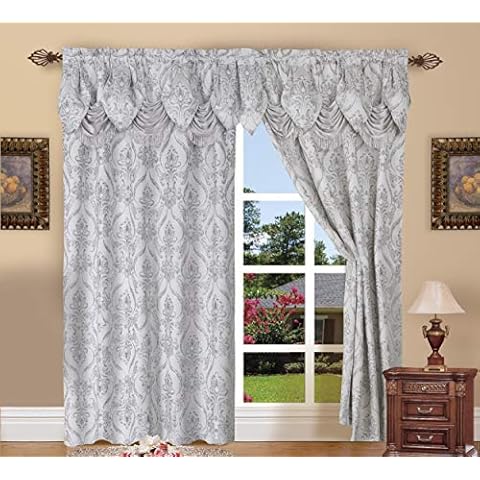 Elegant Comfort Penelopie Jacquard Look Curtain Panel Set, 54 by 84-Inch, Silver, Set of 2 Cover