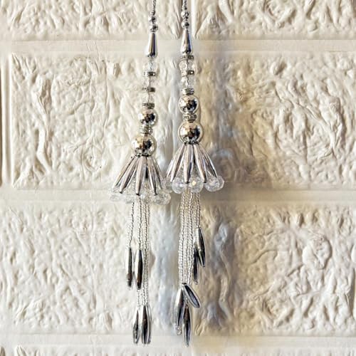 Image of Adikala Craft Store Handmade Ethnic Latkan Tassel Set of 2 for Saree Pallu, Blouse, Suits, Dupatta, Lehenga Decor (Silver Pipe 1L)