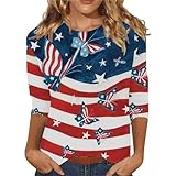 Camiseta de Primavera Mujer Camisetas Lisas Tops del 4 de Julio para Mujer, Informal, Manga Siete, Día de la Independencia, Estampado, Cuello (Sky Blue, XXXXL)