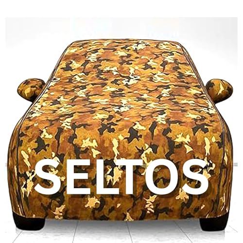 Image of 100% Waterproof Car Cover for Seltos UV Protection, Dustproof, Windproof | Custom Fit with Mirror Pockets, Belt & Buckle | All Weather Outdoor Body Cover(Jungle)