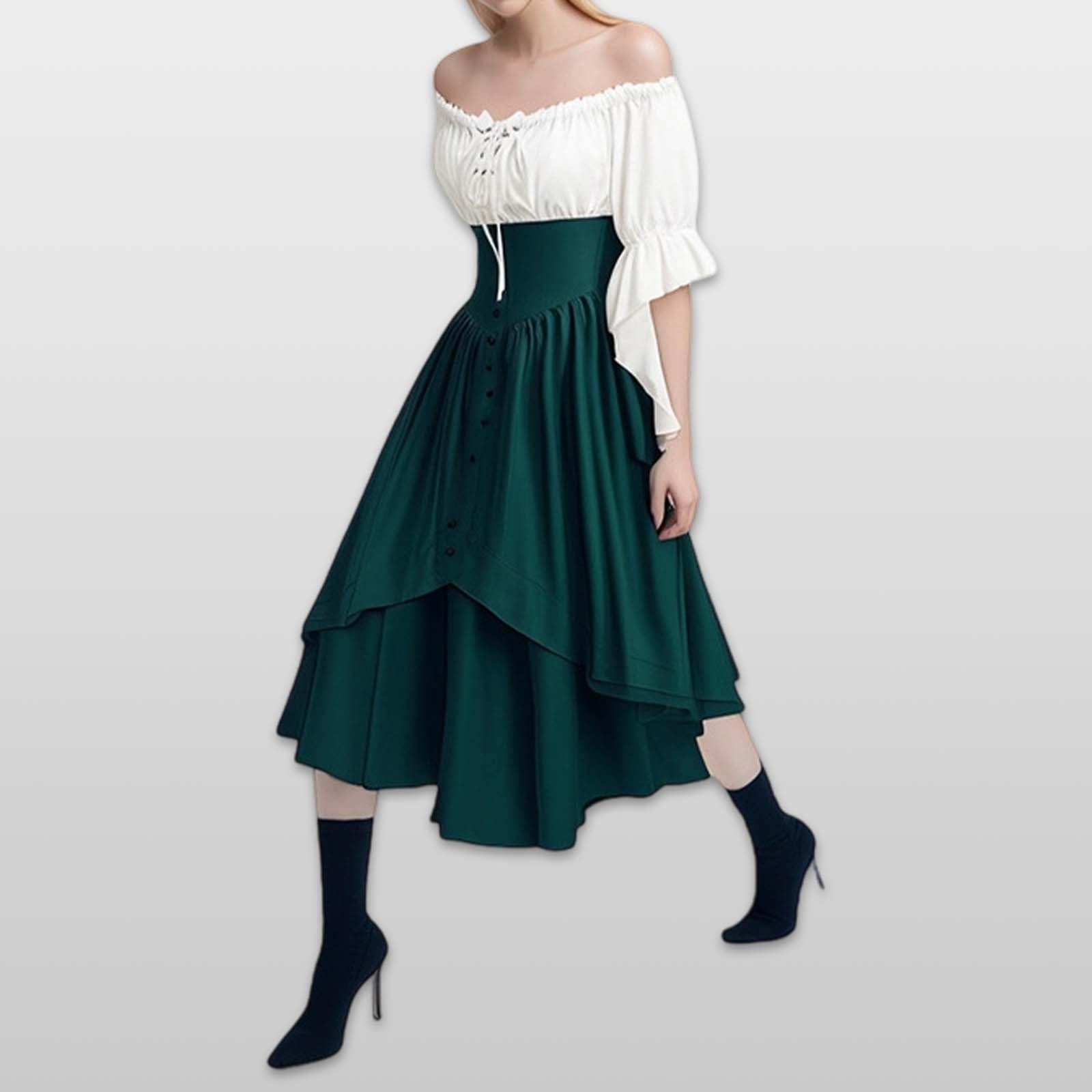 Generisch 2026 Conjunto de dos piezas para mujer, vestido abotonado con blusa sin hombros para uso diario, fiesta de cerveza, cosplay todo el año, elegante