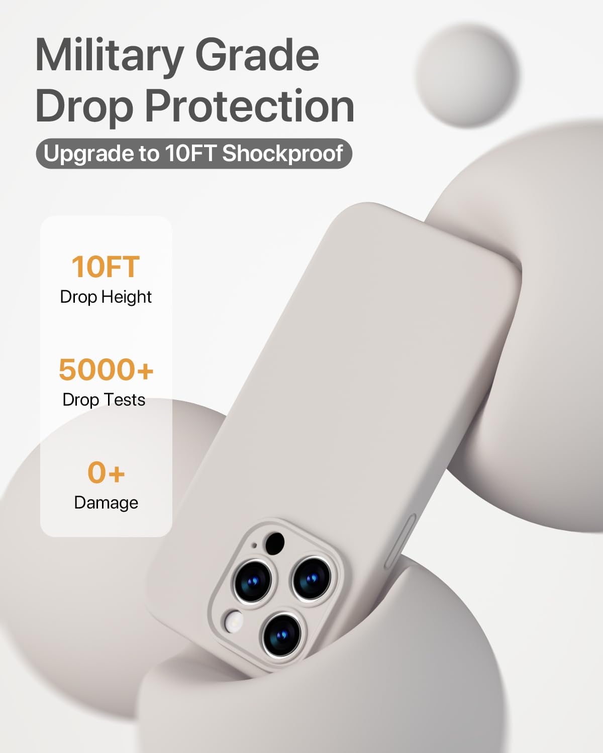 GOODVISH 3 in 1 Silicone Cover per iPhone 15 Pro 6.1" (2023), Custodia con 2 Pellicola Protettiva, Case per Cellulare Ultra Sottile Antiurto Resistente [Protezione Fotocamera], Grigio Roccia