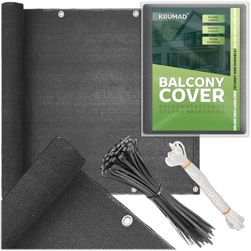 KRUMAD Balkon Sichtschutz 1m x 7m, Wetterfest, 95% Schattierung,180g/m² PEHD, UV- & Windschutz, für Terrasse, Garten & Zaun, Inkl. Kabelbinder & Schnur, Anthrazitgrau