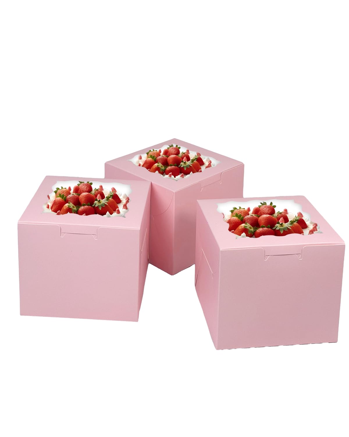 Gcardist 6x6x5 Inch Cake Box, 5 Sets Pink Cake Box with Window & 5 Sets 6 Inch Pink Cake Round Boards - Image 2