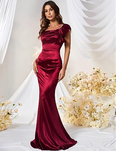 MUXXN Women 50s Style Retro Cap Sleeve Square Neck Satin Evening Cocktail Wedding Guest Long Maxi Dress3