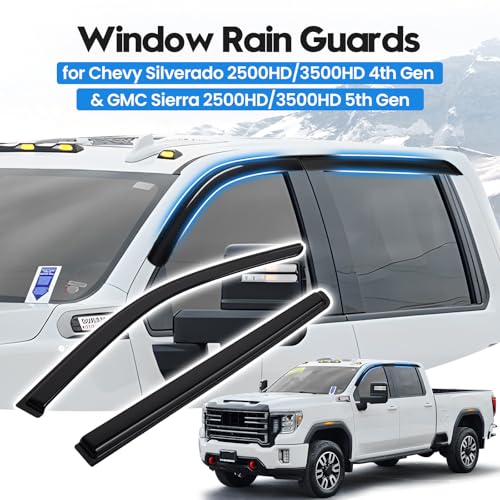 Image of Silverado Rain Guard - Window Visors for 2020-2026 Chevrolet Chevy Silverado /GMC Sierra 2500HD /3500HD Crew Cab, Out-Channel Side Window Rain Guards for Silverado /Sierra Accessories, 4PCS, Black