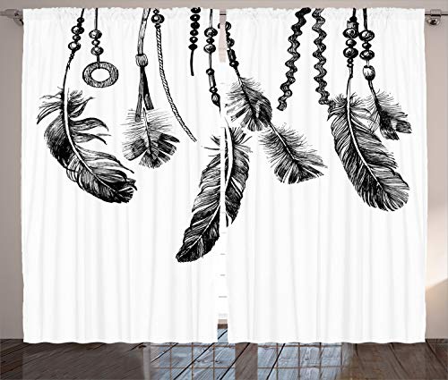 Ambesonne Tribal Curtains, Tribal Feathers for Wisdom and Strength, Living Room Bedroom Window