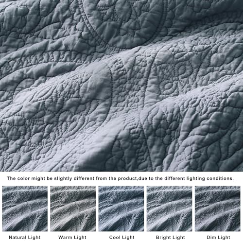 Image of PALASSIO Dusty Blue Paisley 100% Cotton Quilt King Size Bedding Sets with 2 Pillow Shams, Boho Floral Lightweight Farmhouse Country Vintage Soft Bedspread Shabby Chic Coverlet for All Season, 3 Pieces