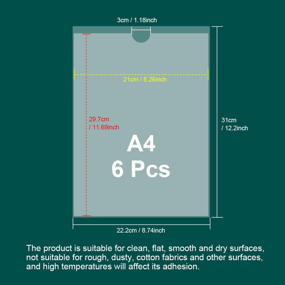 HLIWS A4 Tasche autoadesive per carte di credito-6 Pezzi Trasparente Autoadesivo Supporto,portacarte plastica,per Auto, Distintivi, Parabrezza(Dimensione interna:21 * 29,7cm)