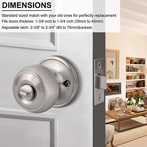Knobonly 5 Pack Colonial Style Bedroom Bathroom Privacy Door Knob, Keyless Satin Nickel Door Knob, Push Button Interior Door Lock, Flat Round Door Knob #TOP4