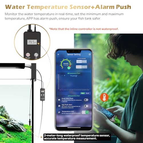 GLOWRIUM Smart Aquarium Light, Bluetooth + WiFi Dual Control Freshwater Fish Tank Light with App, Multi-preset Spectrum, Brightness Adjustable, Anti-Drop, Real Time Water Temperature Sensor (48-60 in)