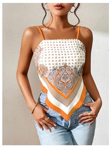 SOLY HUX Women's Paisley Print Bandana Hem Cami Top Spaghetti Strap Tie Back Summer Tops3