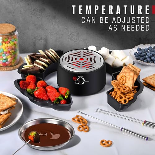 Juego de fondue de chocolate y máquina 2 en 1, tostador eléctrico de malvaviscos sin llama, incluye 10 accesorios, perfecto para noche de cine y regalo de inauguración de la casa, kit de mesa para