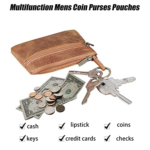 Coin Purse for Men,Coin Pouch for Men,Genuine Leather Mens Tray Purses Coin Purse Cash Change Wallet Key Holder Money Pouch (brown)4
