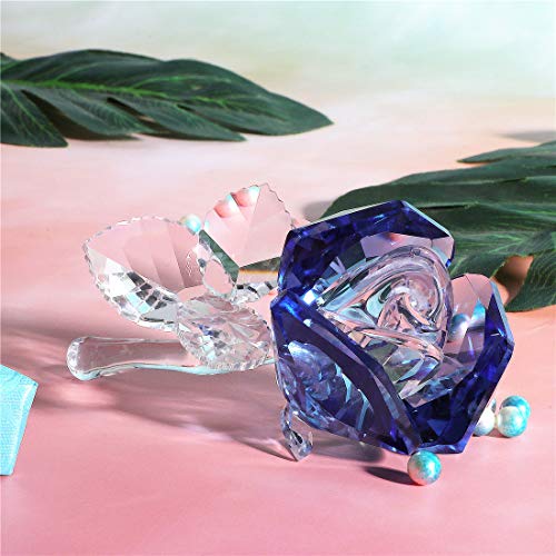 Waltz&F Crystal Rose Flower Glass Rose Paperweight Figurine Collectible Statue Wedding Table Centerpiece Ornament,Blue Rose #TOP3