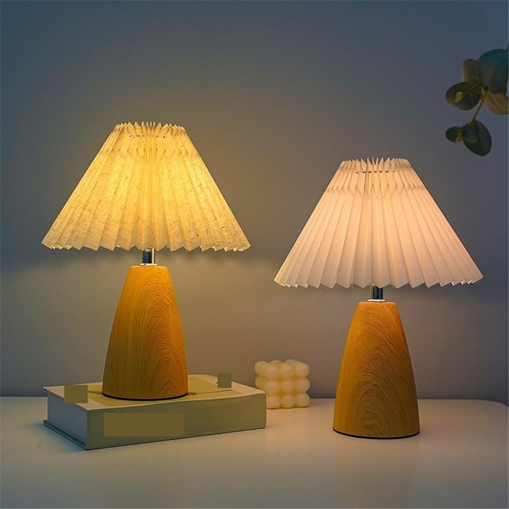 Affascinante Lampada da tavolo retrò in ceramica plissettata, comodino, luce notturna con venature del legno Arredamento per la casa