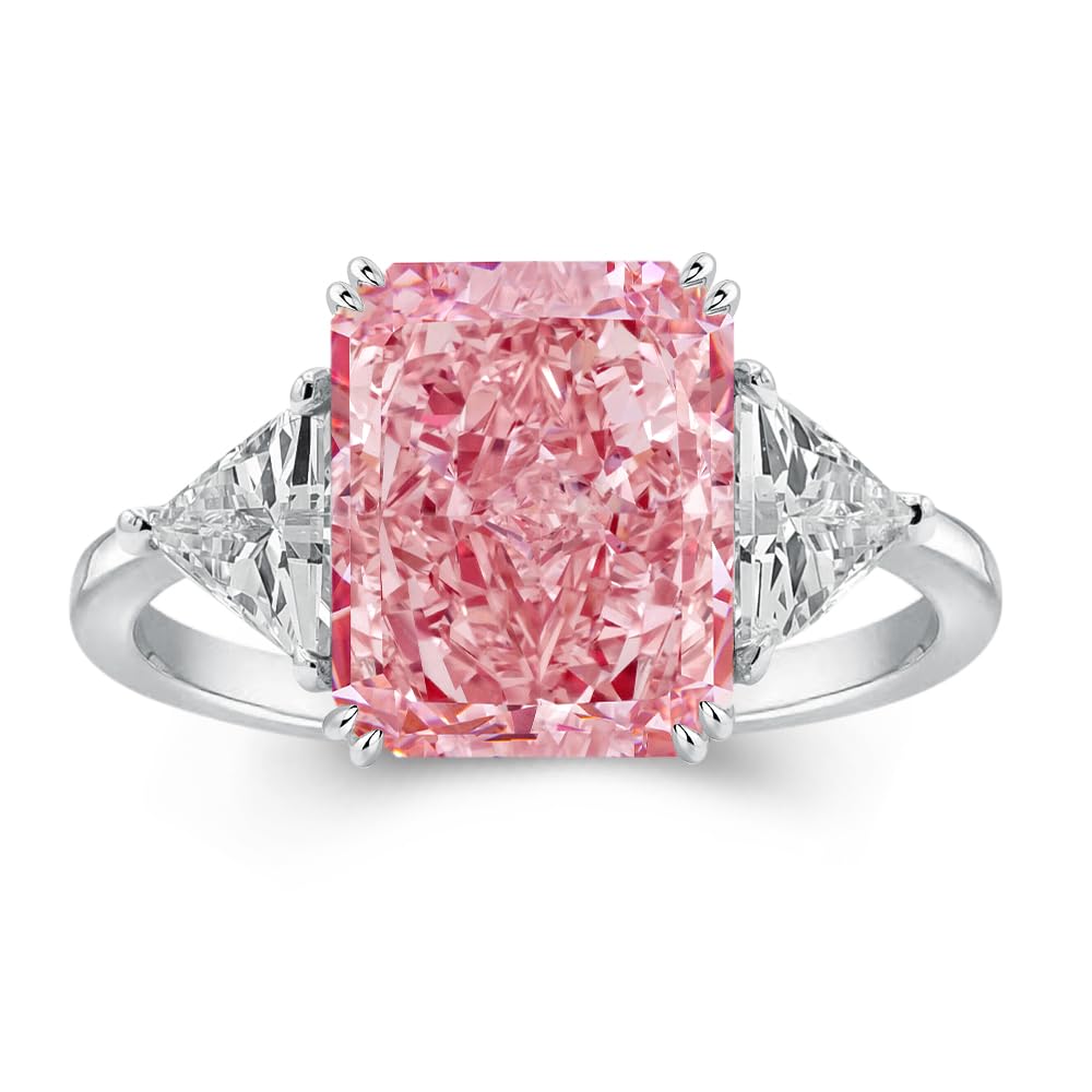 RODIFFY 4.0CT Radiant Cut Yellow/Pink Stone Engagement Rings for Women, S925 Silver 3-Stone 5A Cubic Zirconia Promise Ring