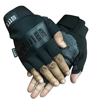 Soldier Bike Riding Half Finger Gloves for Sports Gym Cyclling Motorcycle Arm Shooting Riding Gloves (Black)