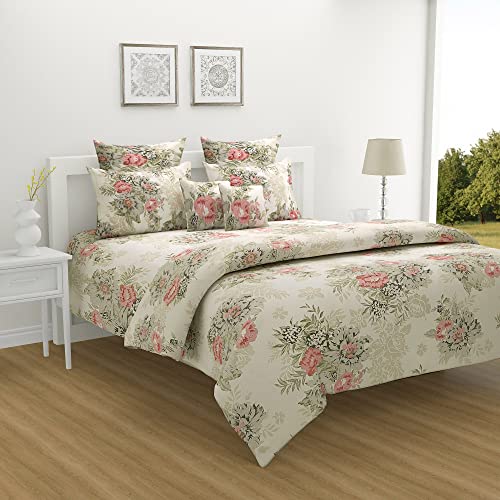 Image of Swayam Mercerized Pure Cotton King Bedsheet with 2 Pillow Covers | 250 TC Soft Breathable Bed Sheet | Floral Printed | Size 108 x 108 inch | Comfortable & Durable for Bedroom - Beige