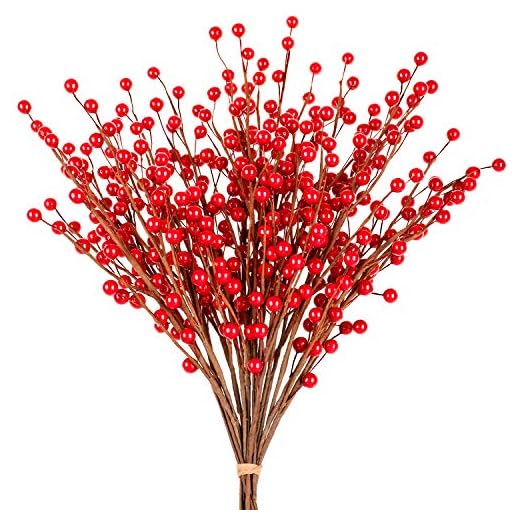 Whaline Lot de 12 Branches de Baies Rouges artificielles pour décoration d'arbre de Noël, Saint-Valentin, travaux manuels, Mariage, Vacances