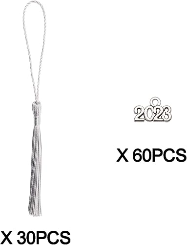 Miniatura 3 de Tupalizy 30 mini borlas sedosas hechas a mano con 60 dijes de año 2023 para graduación, llavero, aretes, joyería, recuerdos de boda, recuerdo,