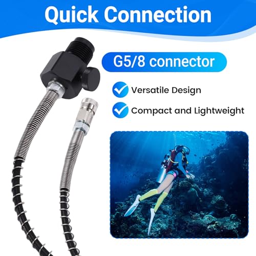 Conector G5/8 para botella de buceo adaptador de fibra grande a pequeño con tubo y toma de 8mm 3