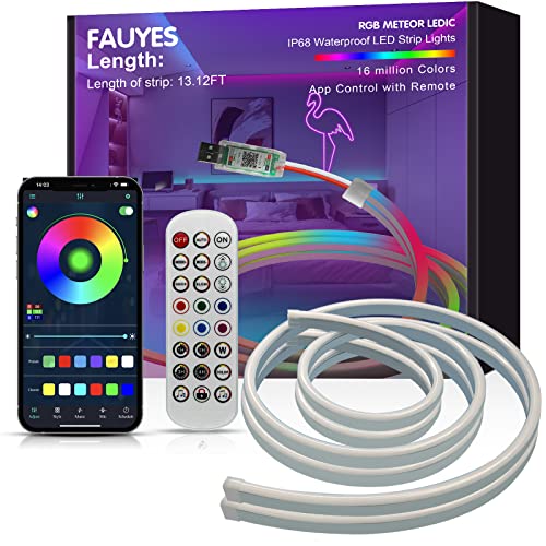 FAUYES USB Neon Rope Lights, 13.12FT ICRGB Meteor LEDIC,Waterproof IP67 DIY Design,Music Sync,24Key Remote,APP Control, for Bedside Gaming Wall Decor Holidays FAUYES USB Neon Rope Lights, 13.12FT ICRGB Meteor LEDIC,Waterproof IP67 DIY Design,Music Sync,24Key Remote,APP Control, for Bedside Gaming Wall Decor Holidays