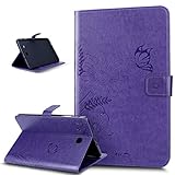 Galaxy Tab 4 7.0 Hülle Lederhülle,ikasus Prägung Schmetterling Blumen Muster PU Lederhülle Flip Hülle Cover Schale Ständer Wallet Case Schutzhülle für Galaxy Tab 4 7.0 T230 T235,Lila