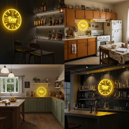 Image of Beer Neon Sign Bar Neon Sign It's Beer O'Clock Sign for Wall Decor Man Cave | LED Dimmable USB Powered Neon Beer Signs for Home Bar,Kitchen Basement Bar,Bachelor Party,Pub Wall Decor, Beer Lovers Gift