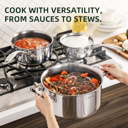 DELUXE Hybrid Ceramic Nonstick 3-Quart Saucepan with Tempered Glass Lid, Stainless Steel Pot with Stay-Cool Handle, Dishwasher Oven Safe, Induction Ready, PFOA Free Compatible with All Cooktops