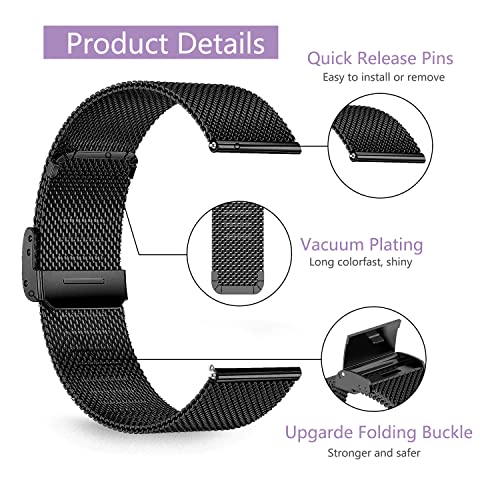 KoGiio 18 mm Metal Strap Compatible with Huawei Watch GT4 41mm/Garmin Venu 3S/Forerunner 265S/255S Music/255S/Vivoactive 4S 40mm /3S 39mm /Venu 2S/Active S/Move 3S, Replacement Bracelet Black - Image 3