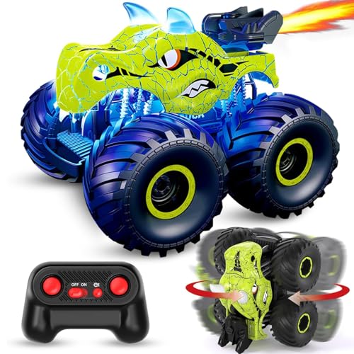 ScharkSpark Remote Control Car, 2.4GHz Remote Controlled Toy Vehicles for Boys Girls with Light, Sound & Spray, All Terrain Monster Trucks for Kids 3 4 5 6 7 8 with 2 Batteries