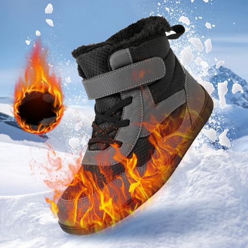 Toddler Kids Boys Girls Barefoot Winter Boots with Wide Toe Box Slip R𝐞sistant W𝐚terproof Ankle Winter Snow Boots2