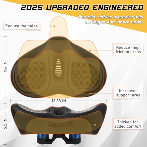 Image of BUCKLOS New Noseless Bike Seat for Comfort Men&Women Extra Wide Bicycle Seat Cushion Oversized Comfortabele Foam Padded Bike Saddle for Peloton Exercise Bike Ebike Cruiser Bikes