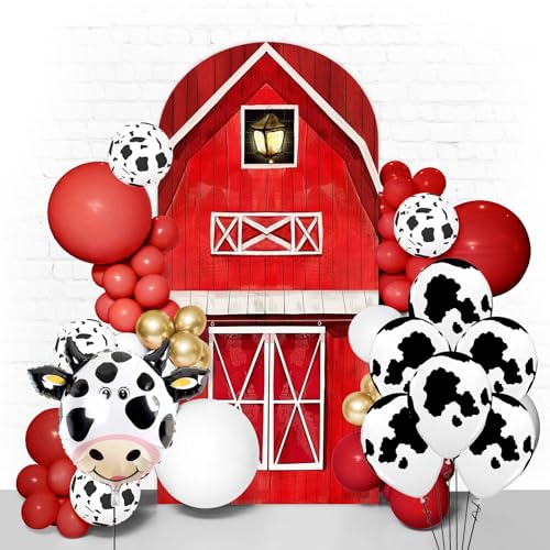Red Farm Barn Arch Backdrop Cover 7.2ft Red Barn Birthday Spandex Arch Cover Backdrop Fabric 2-Sided Animals Round Top Stretchy Backdrop Stand Covers for Baby Shower Parties Photo Booth Background