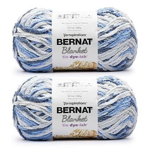 Image of Bernat Blanket Tie Dye-Ish Blue Skies Yarn - 2 Pack of 10.5oz /300g - Polyester - #6 Super Bulky - 220 Yards - Knitting & Crochet