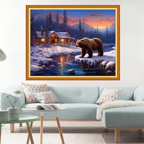 Image of Dimxvean Stamped Cross Stitch Kits,Cross Stitch Kits for Adults Beginners,Embroidery Kits Full Range of Cross Stitch Stamped Kits Needlepoint Kits Cross Stitch Patterns-Snowy Bear 16x20 inch
