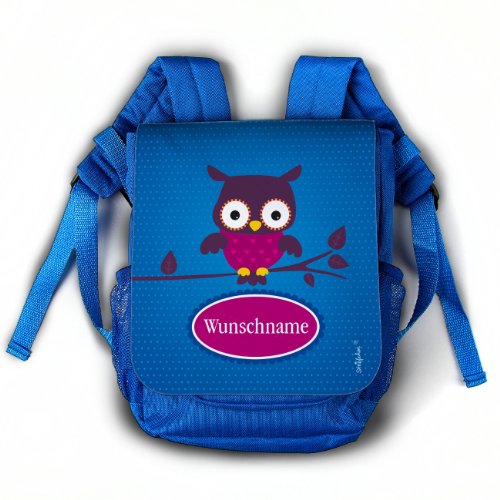 Preisvergleich Produktbild Striefchen® Kindergartenrucksack mit Wunschnamen in Blau Motiv: Eule