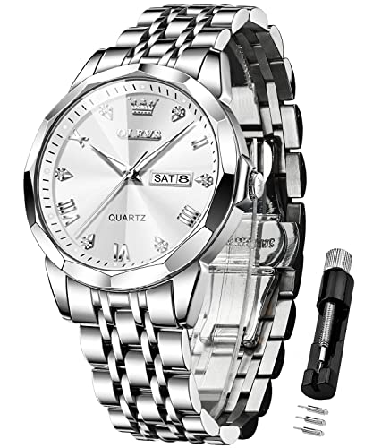 OLEVS Uhren Herren Diamant Business Kleid Analog Quarz Edelstahl Wasserdicht Leuchtdatum Zweifarbig Luxus Casual Armbanduhr Geschenke für Männer