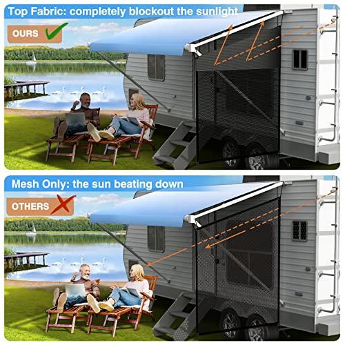 Fonzier Rv Awning Shade Screen For Side Panel, 600D Oxford Top + Mesh Bottom For Camper Travel Trailer Motorhome Canopy Uv Sunblocker 7'2" X 10' #TOP2