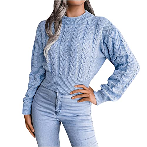 Women's Crewneck Sweater Chunky Long Sleeve Knit Pullover Sweater Fashion Teen Girls Y2K Cropped Sweater Tunic Tops