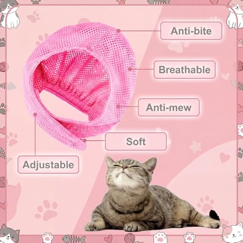 Image of 10 Pcs Cat Bathing Bag Set Mesh Shower Bag Anti Bite and Scratch Pet Grooming for Washing Brush, Cat Muzzle, Nail Clipper, Nail File, Tick Tool (Gray and Pink)